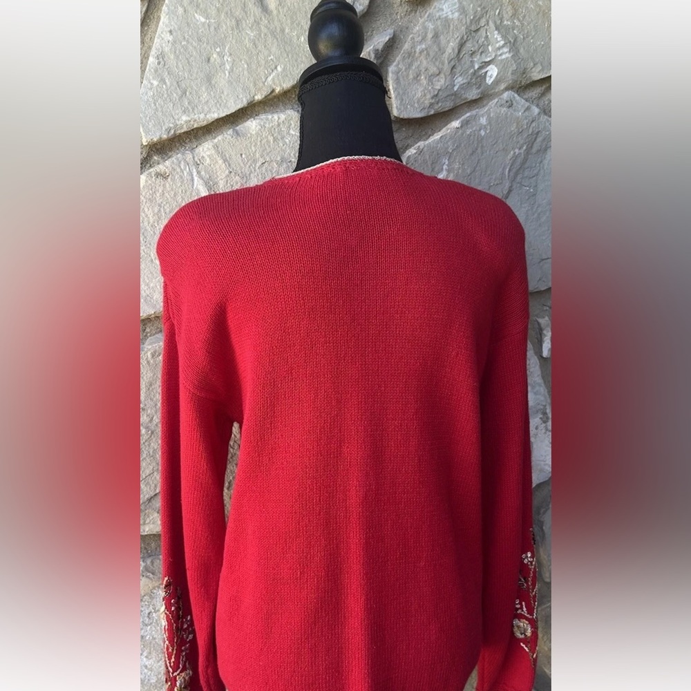 Vintage Carolina Colours Cardigan Sweater Small Red Embroidered Beaded Floral - Picture 10 of 12